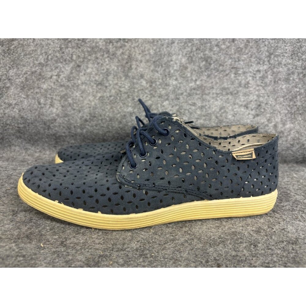 Maians Shoes Mens Size 8.5 EU 42 Navy Perforated Suede Oxford Lace Up Casual‎